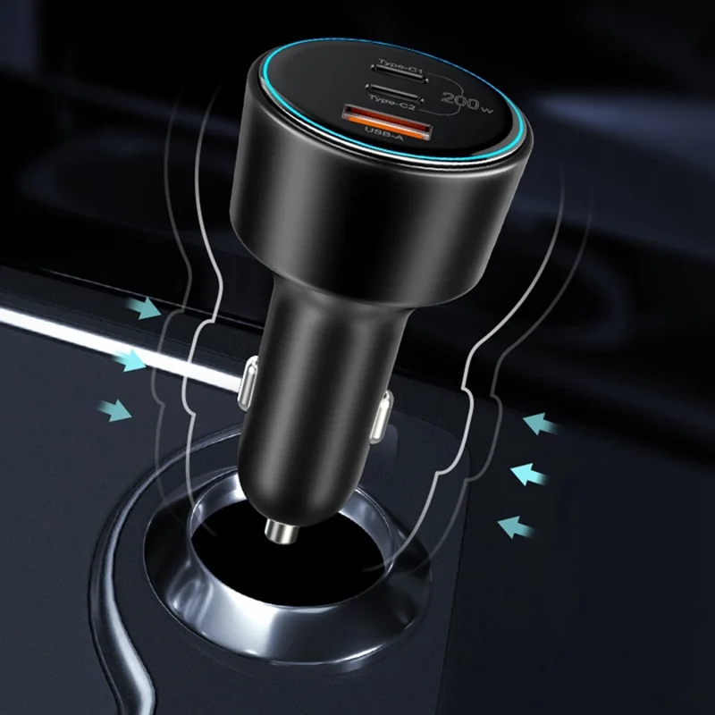 Bulk Purchasing BK-221C 3-Port Car Charger USB-A + 2 USB-C 100W Fast Charging Adapter for Laptop Phone - Black