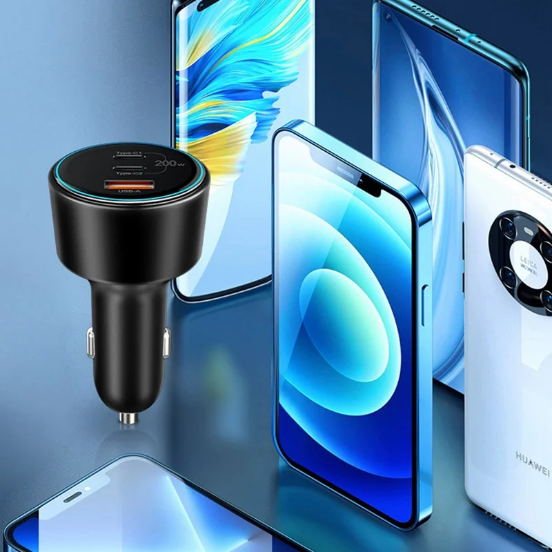 Bulk Purchasing BK-221C 3-Port Car Charger USB-A + 2 USB-C 100W Fast Charging Adapter for Laptop Phone - Black