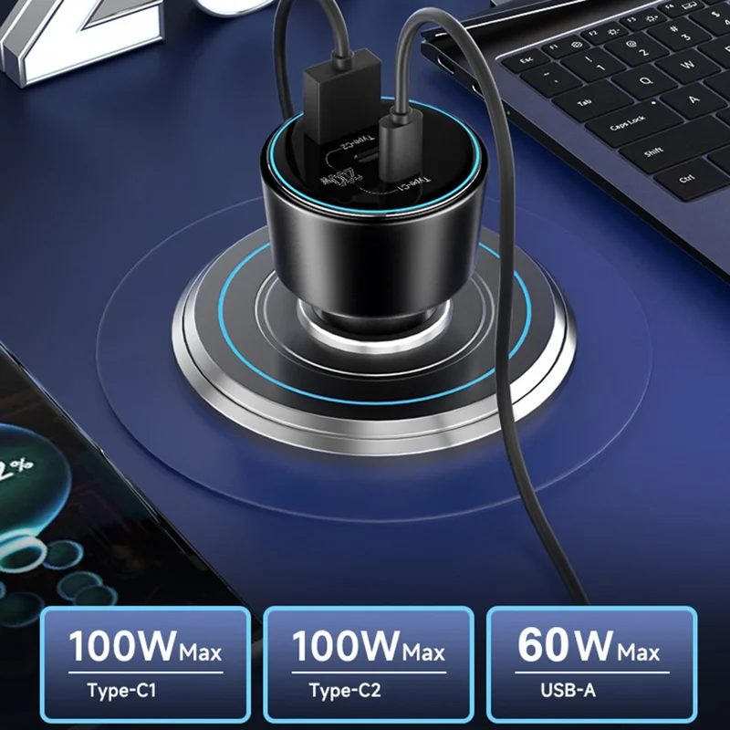 Bulk Purchasing BK-221C 3-Port Car Charger USB-A + 2 USB-C 100W Fast Charging Adapter for Laptop Phone - Black