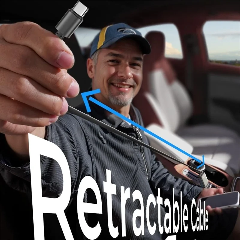 LISEN Car Charger 180 Degree Rotatable 30W PD Fast Charging Adapter with Retractable USB-C Cable for iPhone 17  /  16  /  15  /  Samsung S26