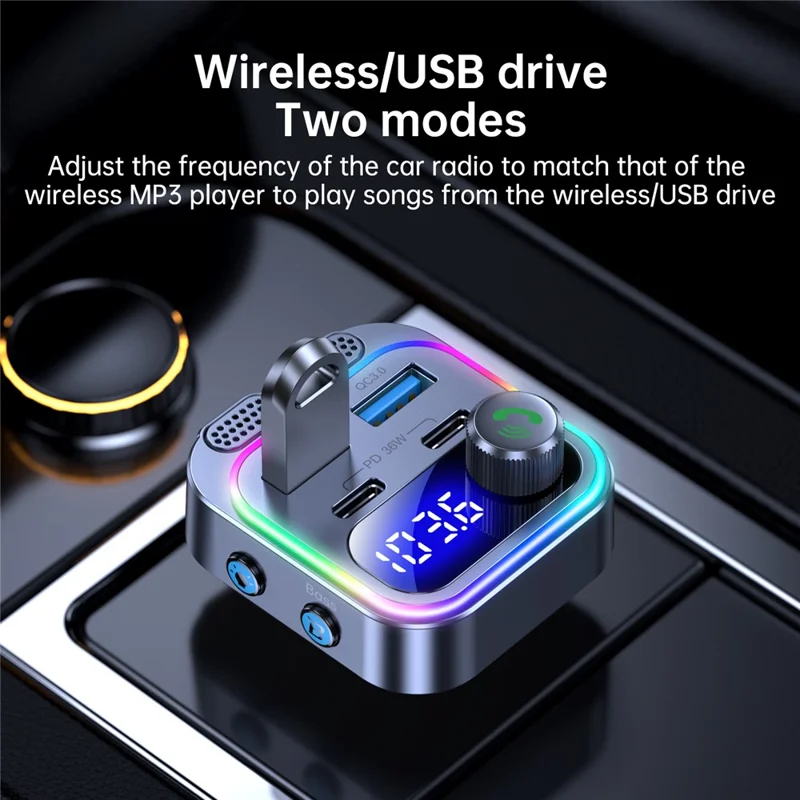 T37 Car MP3 Player Bluetooth-compatible FM Transmitter PD 36W Fast Charging Car Charger - Black
