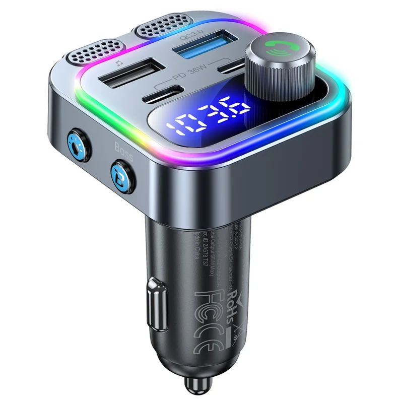 T37 Car MP3 Player Bluetooth-compatible FM Transmitter PD 36W Fast Charging Car Charger - Black