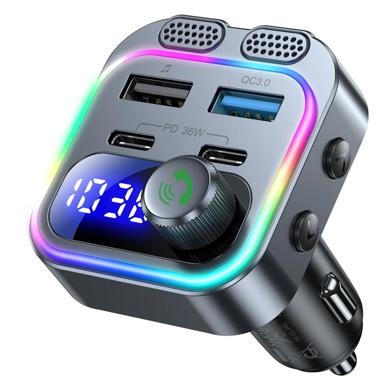 T37 Car MP3 Player Bluetooth-compatible FM Transmitter PD 36W Fast Charging Car Charger - Black