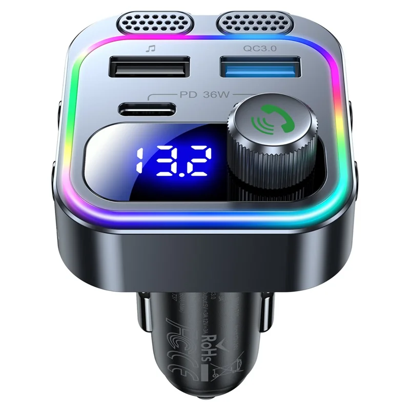 T37 Car MP3 Player Bluetooth-compatible FM Transmitter PD 36W Fast Charging Car Charger - Black