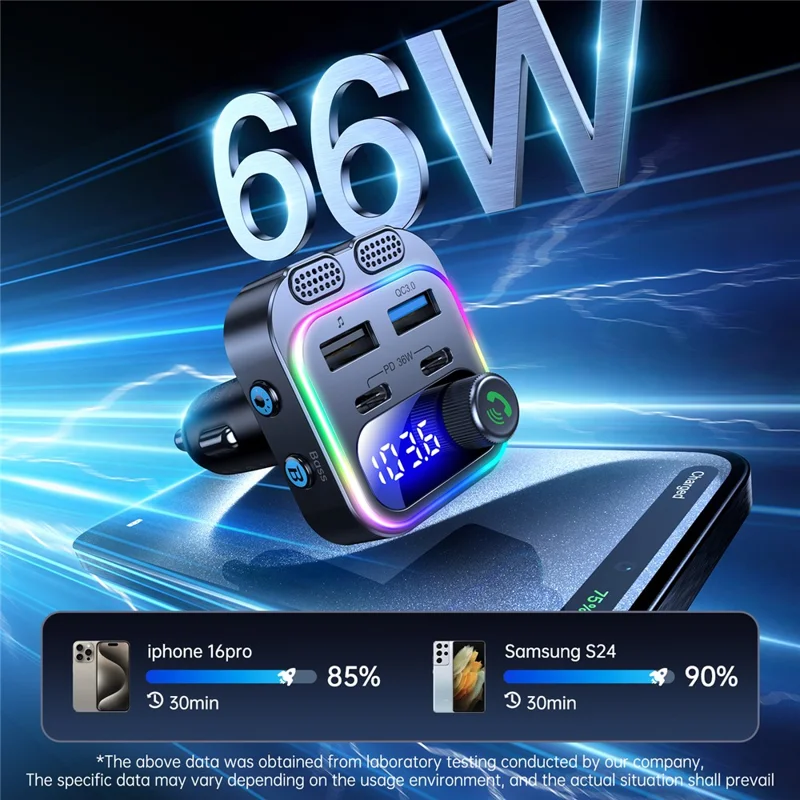 T37 Car MP3 Player Bluetooth-compatible FM Transmitter PD 36W Fast Charging Car Charger - Black
