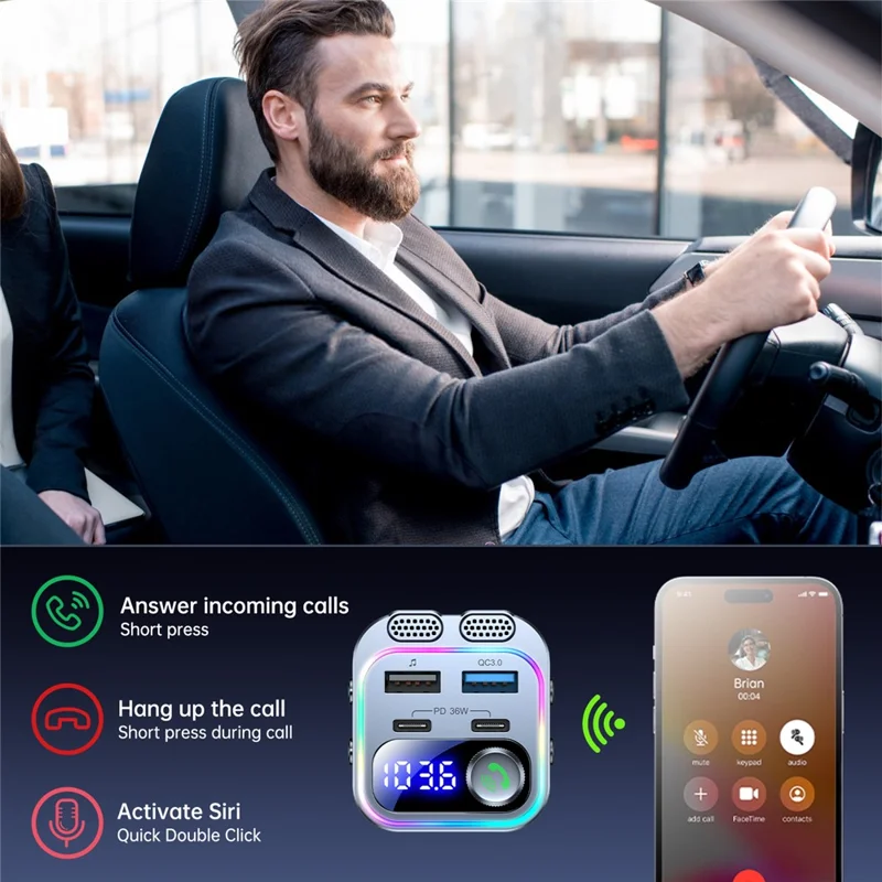 T37 Car MP3 Player Bluetooth-compatible FM Transmitter PD 36W Fast Charging Car Charger - Black
