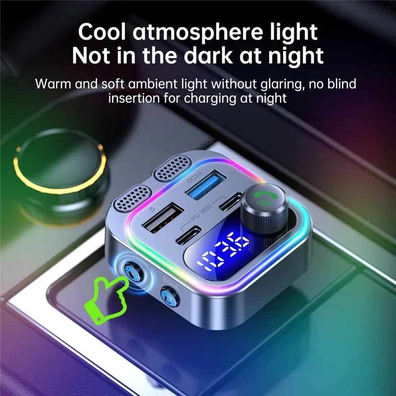 T37 Car MP3 Player Bluetooth-compatible FM Transmitter PD 36W Fast Charging Car Charger - Black