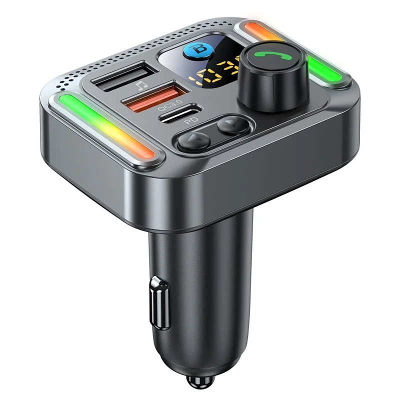 T32 Bluetooth-compatible 5.4 Car FM Transmitter MP3 Player PD 30W QC 18W Fast Charger - Black