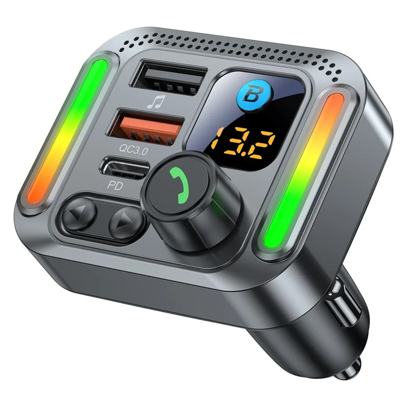 T32 Bluetooth-compatible 5.4 Car FM Transmitter MP3 Player PD 30W QC 18W Fast Charger - Black