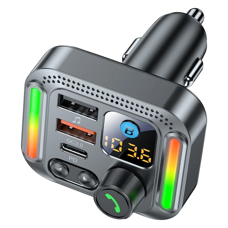 T32 Bluetooth-compatible 5.4 Car FM Transmitter MP3 Player PD 30W QC 18W Fast Charger - Black