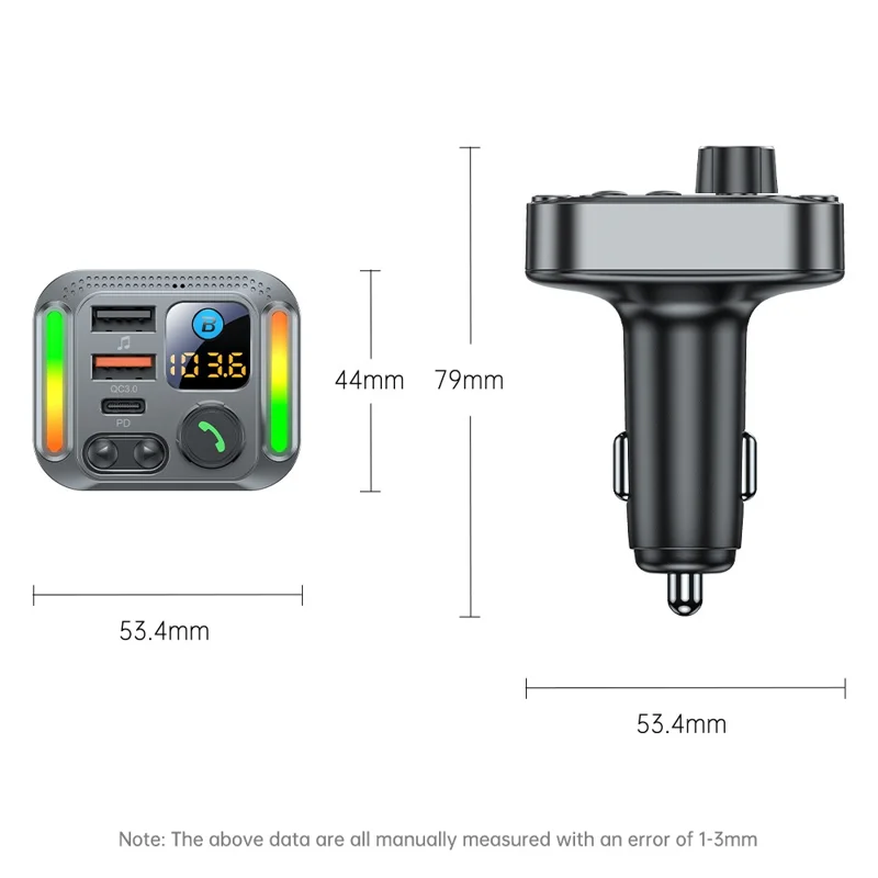 T32 Bluetooth-compatible 5.4 Car FM Transmitter MP3 Player PD 30W QC 18W Fast Charger - Black