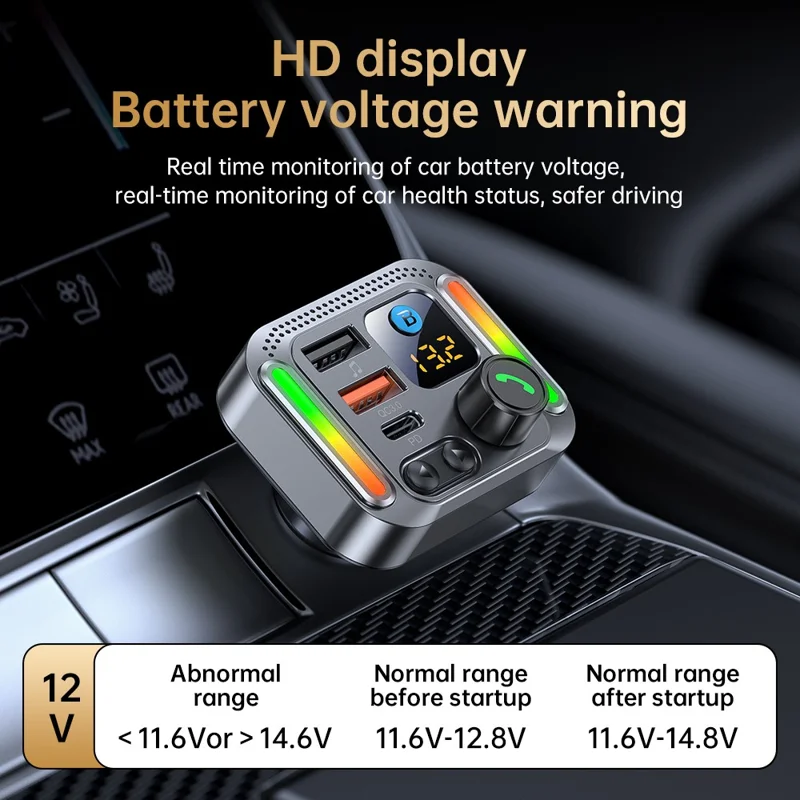 T32 Bluetooth-compatible 5.4 Car FM Transmitter MP3 Player PD 30W QC 18W Fast Charger - Black
