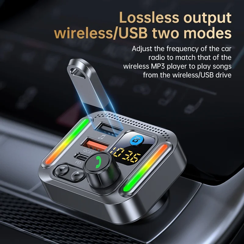 T32 Bluetooth-compatible 5.4 Car FM Transmitter MP3 Player PD 30W QC 18W Fast Charger - Black