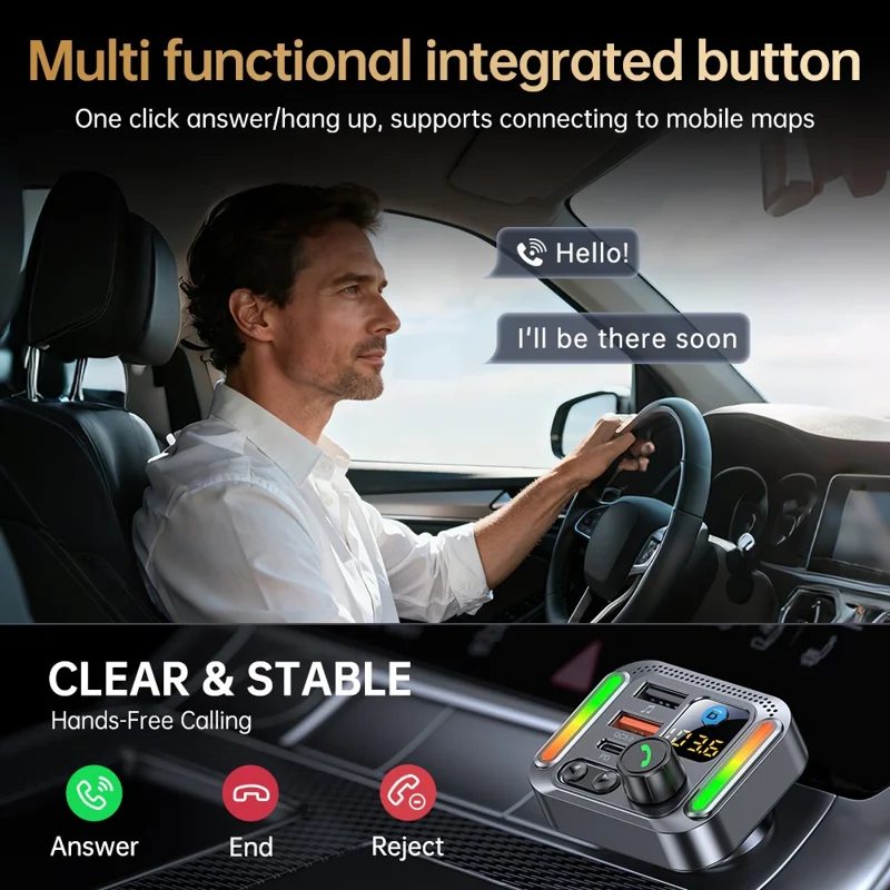 T32 Bluetooth-compatible 5.4 Car FM Transmitter MP3 Player PD 30W QC 18W Fast Charger - Black