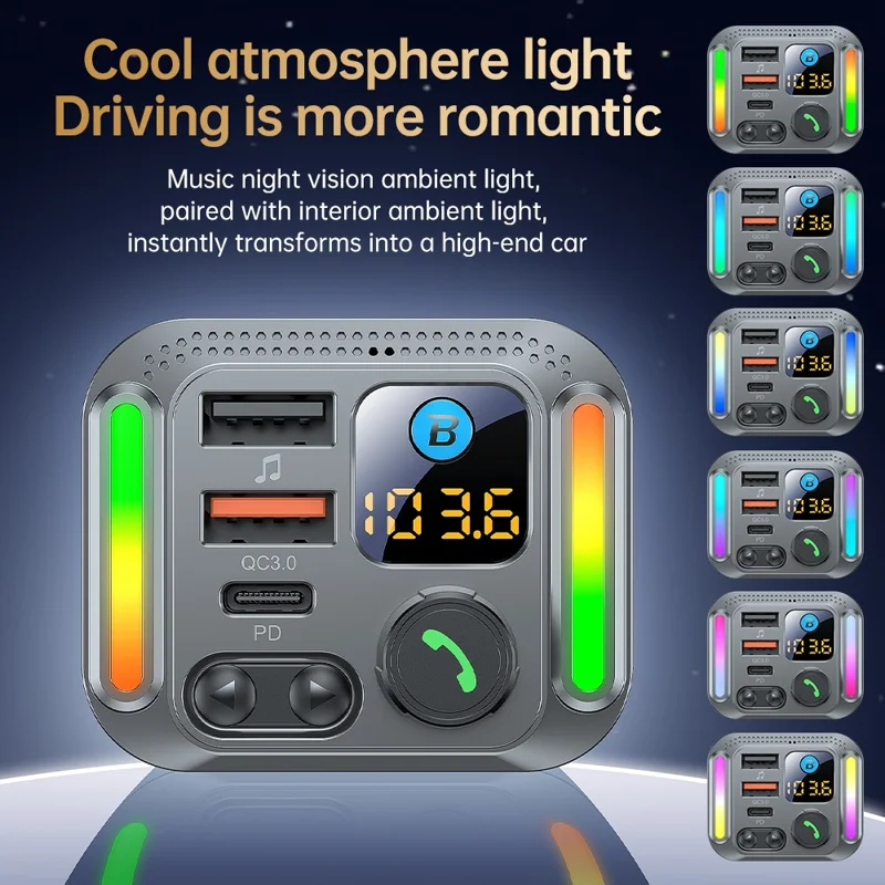 T32 Bluetooth-compatible 5.4 Car FM Transmitter MP3 Player PD 30W QC 18W Fast Charger - Black