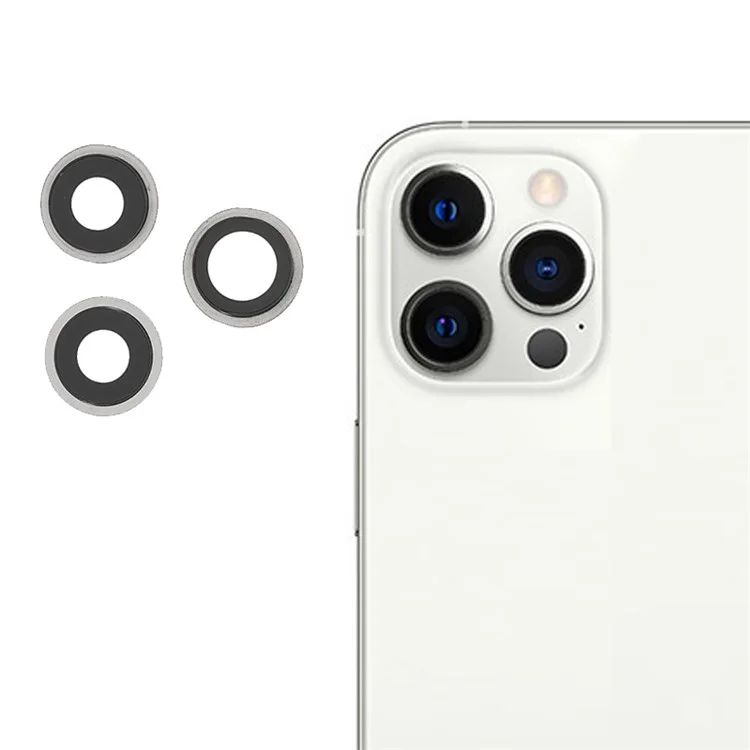 OEM Rear Back Camera Lens Ring Repair Cover with Glass Lens Replacement for iPhone 12 Pro 6.1 inch - Silver