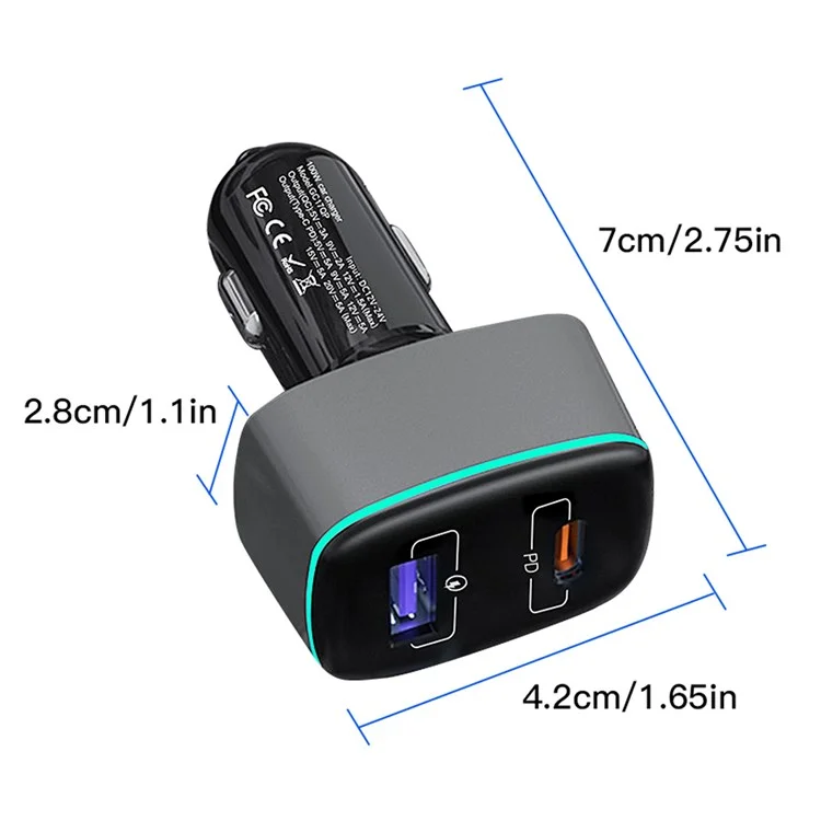 QISYKER for DJI Mavic 3/Mini 2 USB + Type-C Dual Ports Fast Charging 100W PD QC3.0 Car Charger