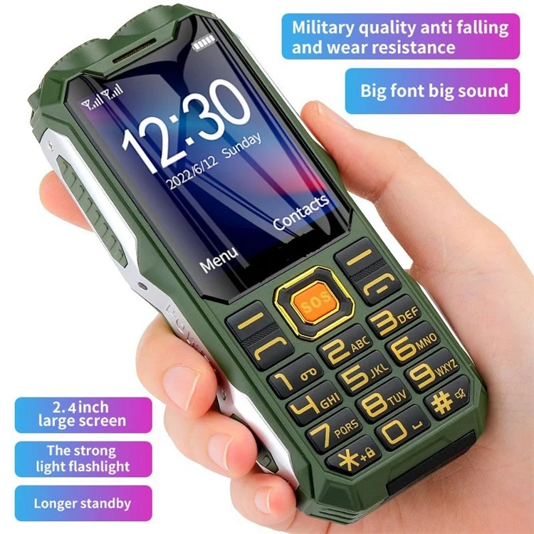 Téléphone Mobile à Écran HD Q8 de 2,4 Pouces 16800mAh Téléphone Cellulaire Avec Double Lumières Prise en Charge le Réveil, la Calculatrice, le Calendrier, Les Fonctions de Livre Électronique - Vert