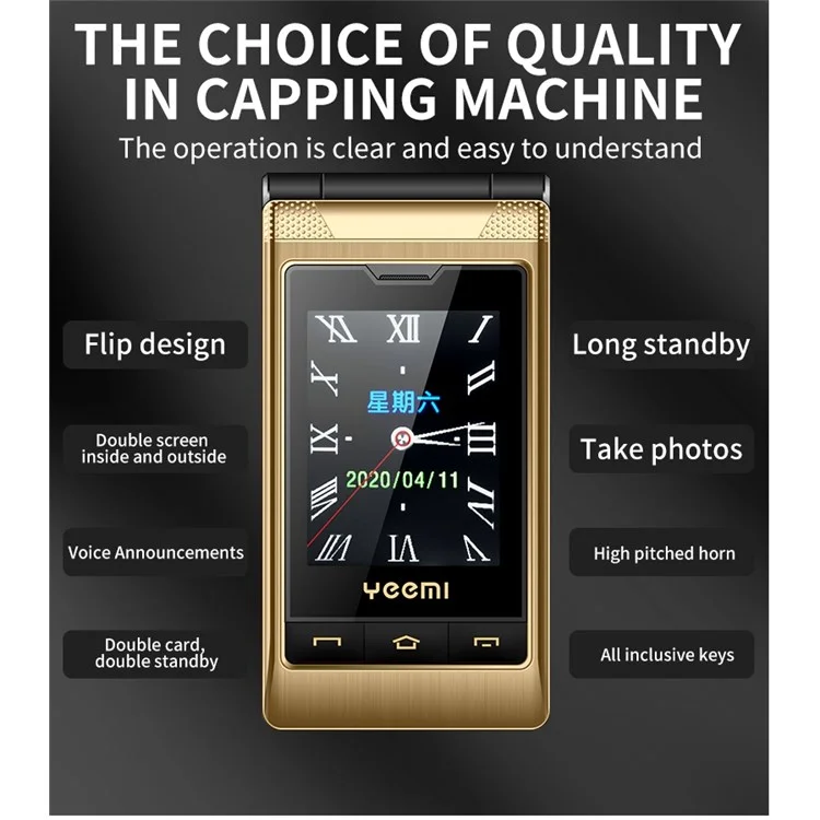 YEEMI G10-C Dual SIM 2.8/2.4 inch Dual Screen Flip Phone 1800mAh Battery 2G Cellphone with Rear Camera - Grey