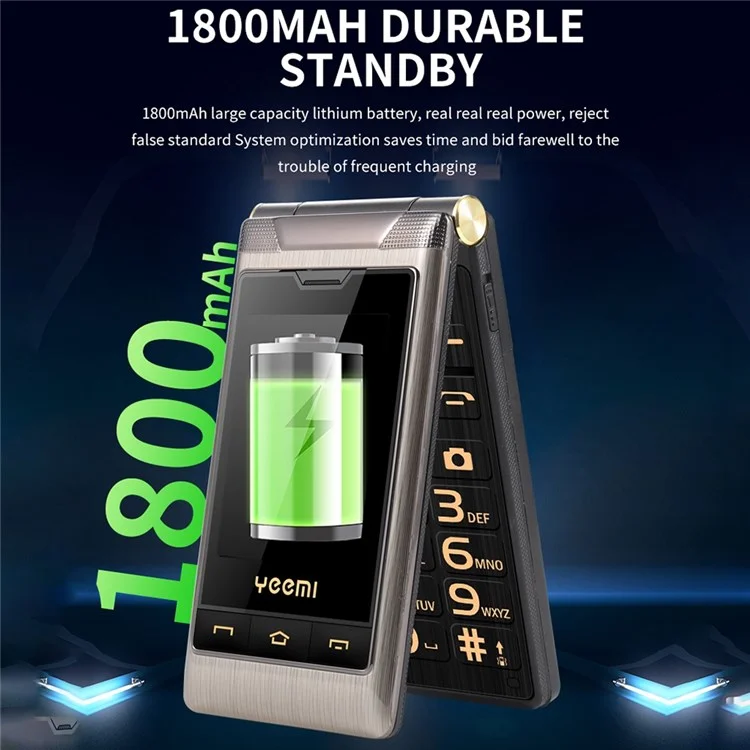 YEEMI G10-C Dual SIM 2.8/2.4 inch Dual Screen Flip Phone 1800mAh Battery 2G Cellphone with Rear Camera - Grey