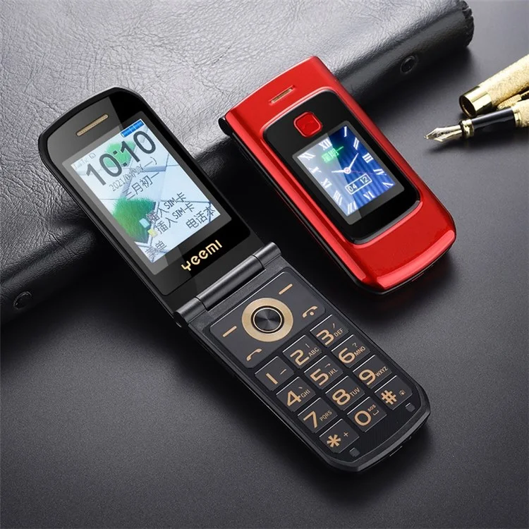 YEEMI K21 Dual SIM 2.4/1.77 inch Dual Screen 4800mAh Battery Flip Phone Single Rear Camera 2G Cellphone with Flashlight - Black