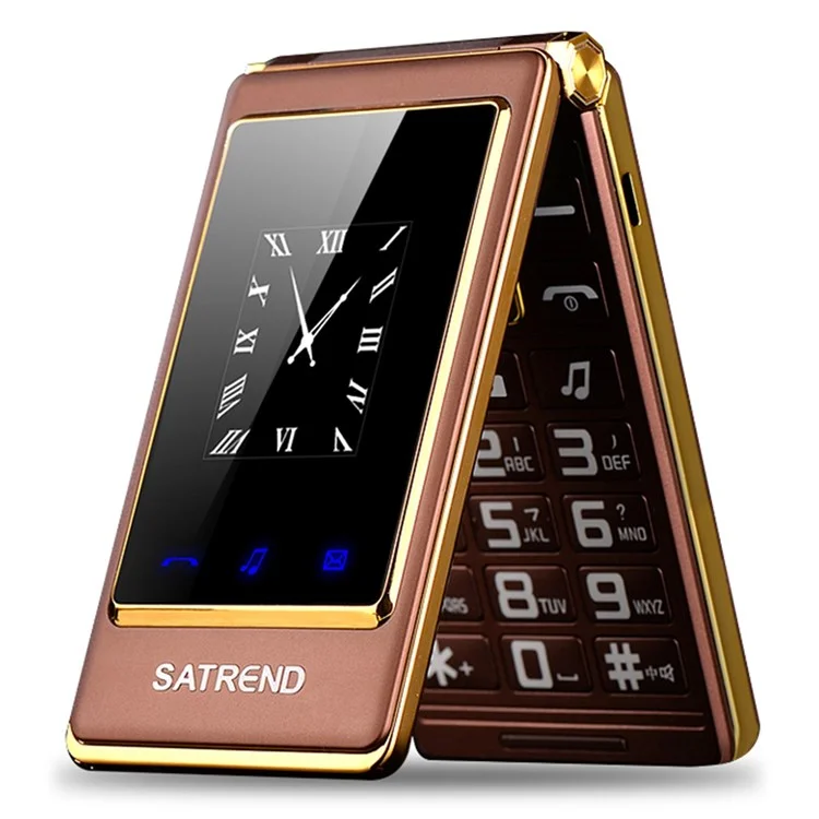 SATREND A15 3.0 Pulgadas de Doble Pantalla SIM SIM Flip Celular Para Ancianos GSM 800 / 850 / 900 / 1800 Clamshell Soporte de Teléfonos Móviles Escritura a Mano - Café