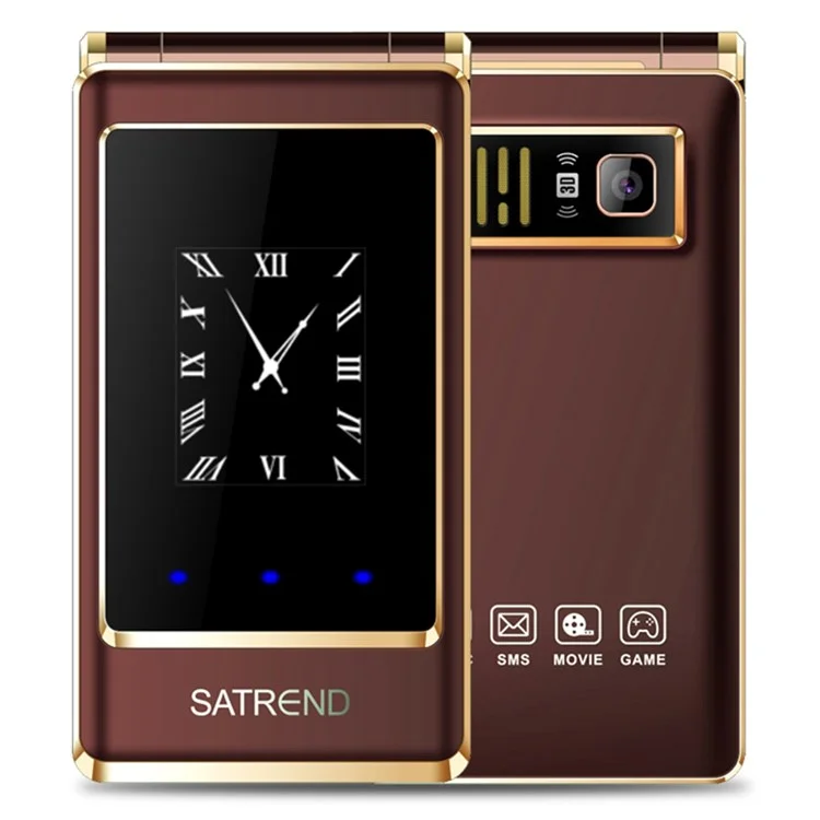 SATREND A15 3,0-Zoll Dual-Screen Dual-SIM-Klapphandy für Senioren GSM 800/850/900/1800 Klapphandy mit Unterstützung für Handschrift - Kaffee