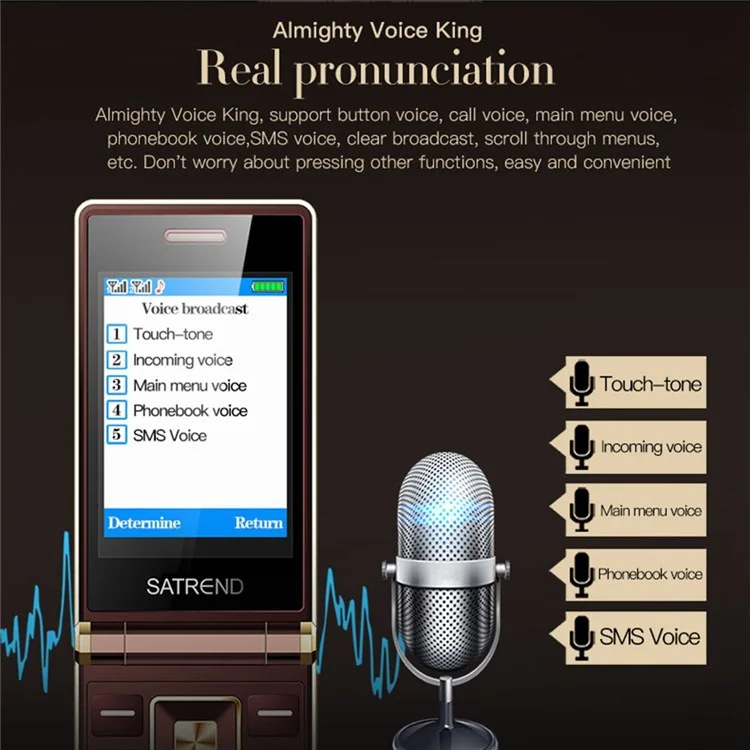 SATREND A15 3,0-Zoll Dual-Screen Dual-SIM-Klapphandy für Senioren GSM 800/850/900/1800 Klapphandy mit Unterstützung für Handschrift - Kaffee