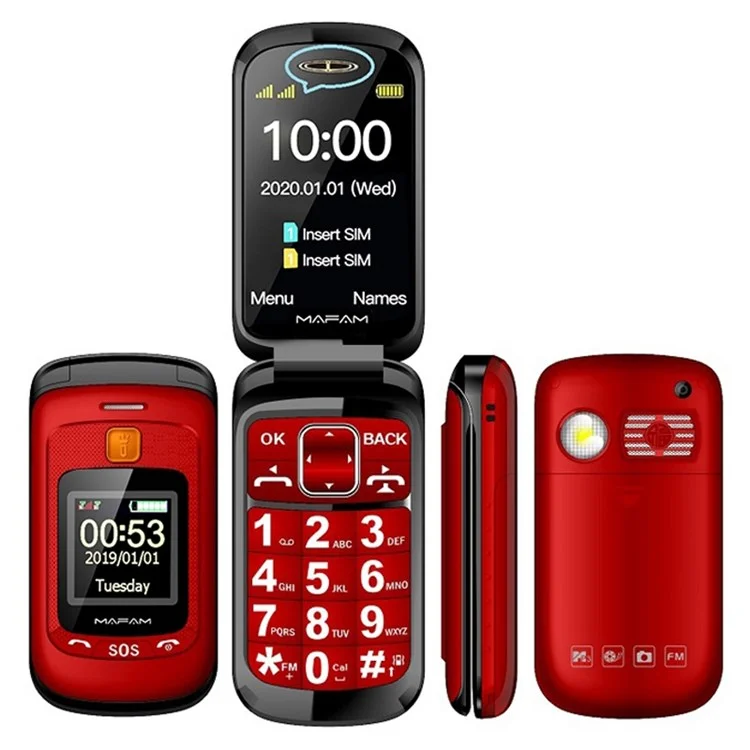 MAFAM F899 GSM 2G Раскладной мини-мобильный телефон 2800 мАч Карманный портативный телефон с большими кнопками для подарка детям и пожилым - Красный