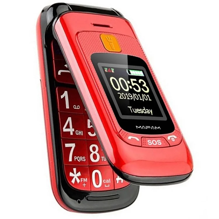 MAFAM F899 GSM 2G Flip Mini Teléfono Celular 2800mAh Bolsa de Bolsillo Portable Boton Both Teléfono Móvil Para Niños y Ancianos - Rojo