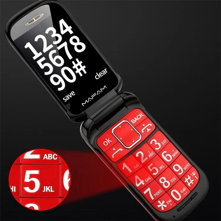 MAFAM F899 GSM 2G Раскладной мини-мобильный телефон 2800 мАч Карманный портативный телефон с большими кнопками для подарка детям и пожилым - Красный