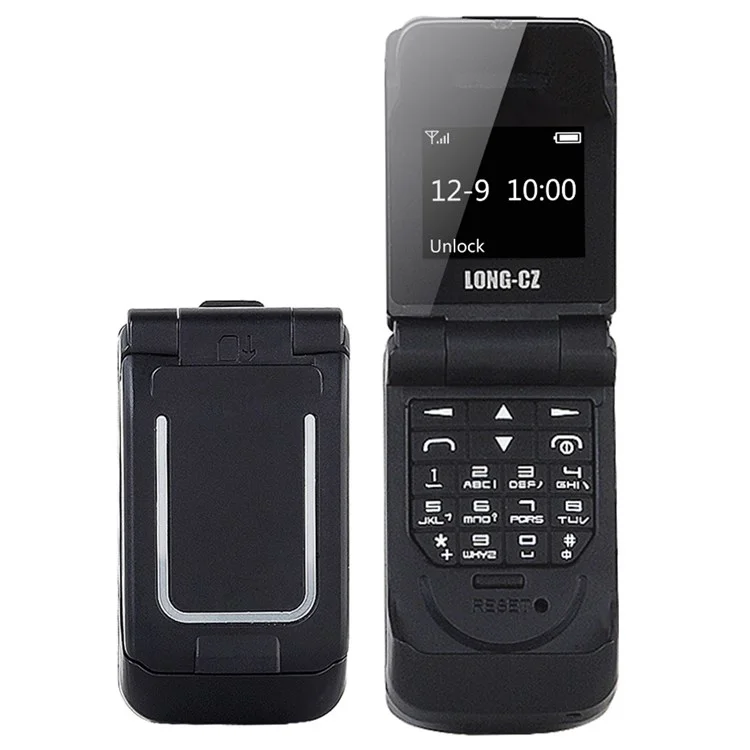 LONG-CZ J9 Flip Topelo Molete Bluetooth Dial Supports Supports 2G Network GSM 850 / 900 / 1800 / 1900MHz - Preto