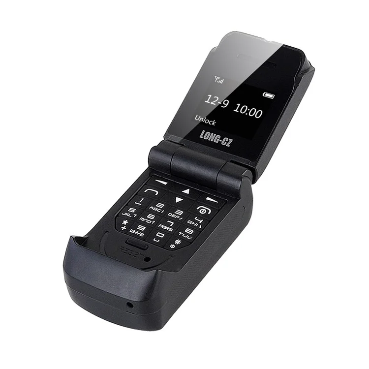 LONG-CZ J9 Flip Topelo Molete Bluetooth Dial Supports Supports 2G Network GSM 850 / 900 / 1800 / 1900MHz - Preto