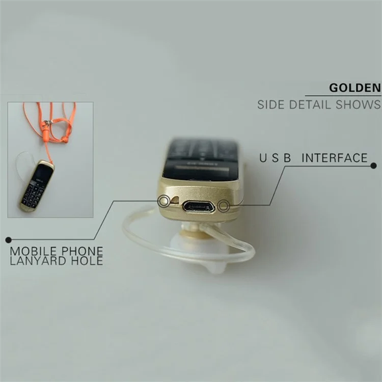 J8 0,66 Zoll Mini -handy Bluetooth Earphone Dialer Support Mirco SIM -karte - Schwarz / Gold