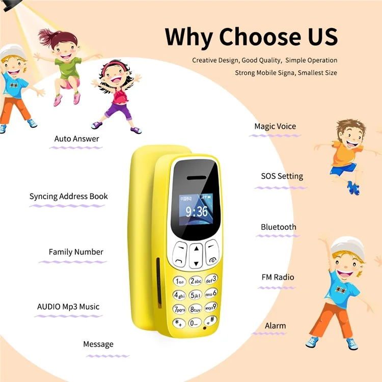J7 World Smallest Phone Mini Cell Phone Bluetooth-compatible Phone MP3 Player with Voice Changer - Gold