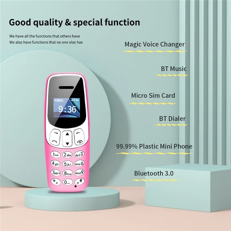 Telefono cellulare J7 più piccolo del mondo Mini con Bluetooth MP3 Player con Cambia Voce - Rosa 