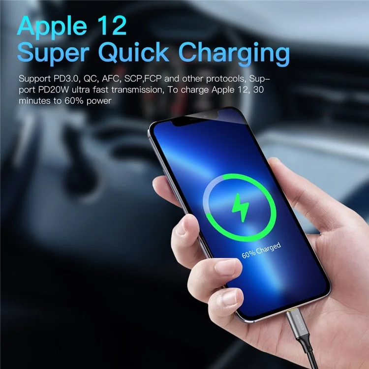 Essager Type-c + Usb-a Mini Car Charger Avec Câble Alliage D'aluminium PD 20W Charger Rapide