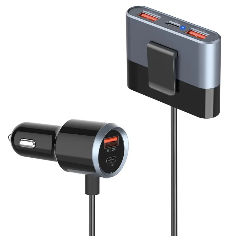 SC03 3 QC3.0 USB+2 Type-C PD Telefono di Ricarica Rapida Adattatore Progettazione Clip Extended Car Charger