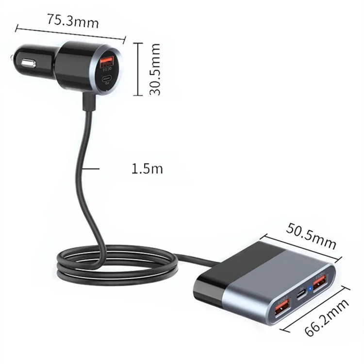 SC03 3 QC3.0 USB+2 Type-C PD Telefono di Ricarica Rapida Adattatore Progettazione Clip Extended Car Charger