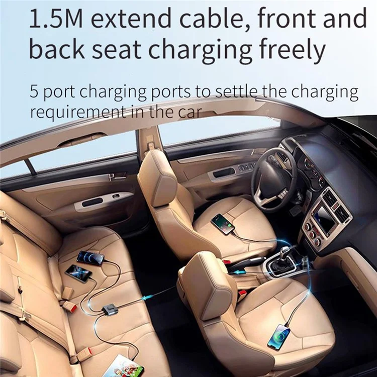 SC03 3 QC3.0 USB+2 Type-C PD Telefono di Ricarica Rapida Adattatore Progettazione Clip Extended Car Charger
