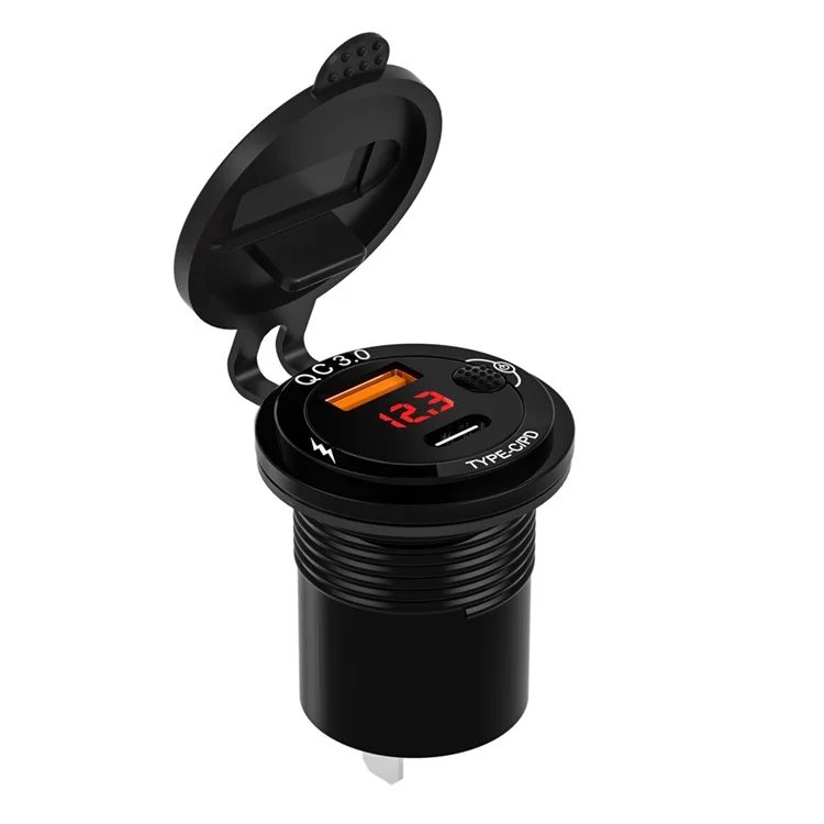 ZH-1427B2 Affichage de tension USB+Type-C Ports doubles PD 20W Chargeur de voiture rapide avec commutateur indépendant
