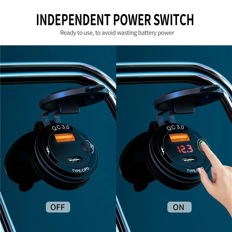 ZH-1427B2 Voltage Display USB+Type-C Dual Ports PD 20W Fast Charging Car Charger with Independent Switch