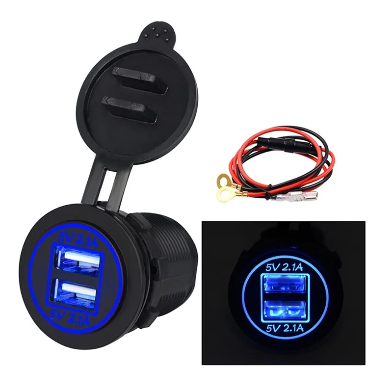 ZH-526F Dual USB Port Car Ladegerät 4.2A Schnelles Ladegerät Mit Zwei Led-ringlicht - Blau