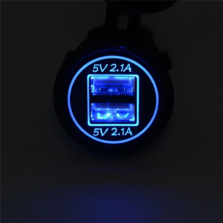 CS-526 USB 2.1A Charging Power Charger Dual USB Port Car Charger with Dual LED Ring Light - Blue
