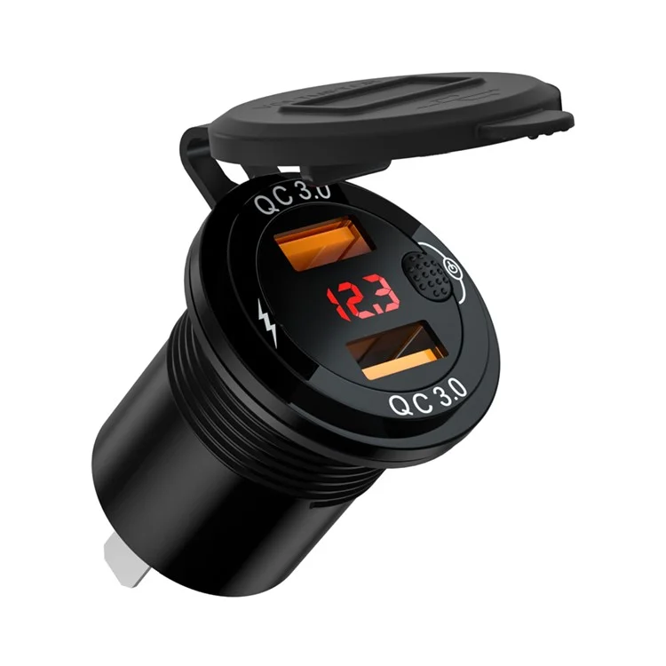 ZH-1427A2 Waterproof QC3.0 Adattatore a Spina di Ricarica Rapida Dual Port Car Charger Con Schermata di Visualizzazione Digitale