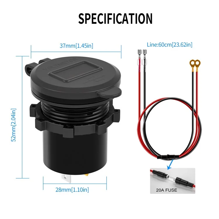 ZH-1427A2 Waterproof QC3.0 Adattatore a Spina di Ricarica Rapida Dual Port Car Charger Con Schermata di Visualizzazione Digitale