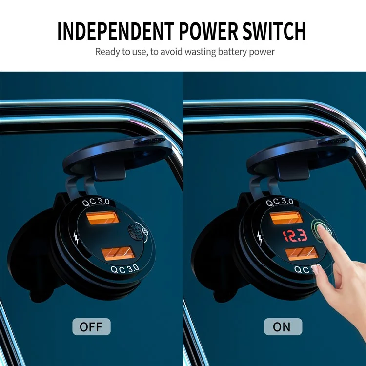 ZH-1427A2 Waterproof QC3.0 Adattatore a Spina di Ricarica Rapida Dual Port Car Charger Con Schermata di Visualizzazione Digitale