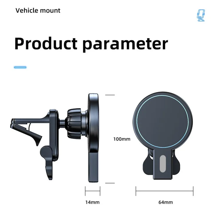 JJT-973 Clip de Sortie D'air Portable 15W Chargeur de Voiture de Voiture à Charge Rapide - le Noir