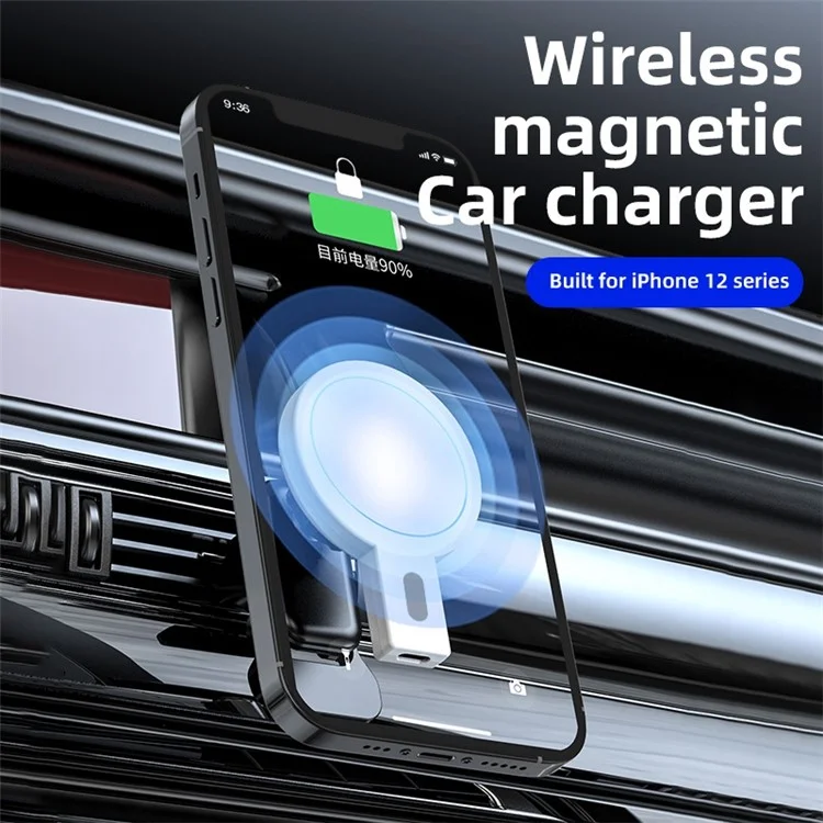 JJT-973 Air Outlet Clip Portable 15W Fast Charging Car Magnetic Wireless Charger - Black