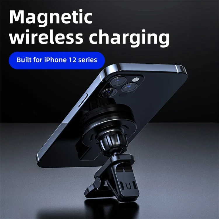 JJT-973 Air Outlet Clip Portable 15W Fast Charging Car Magnetic Wireless Charger - Black